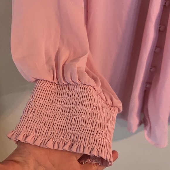 Torrid Georgette blouse women’s 4X pink long sleeve button front NWT smocked - Picture 3 of 12